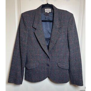 The Villager Womens Gray/Red Plaid Wool Blazer Jacket Sz 12 Classic-Sophisticate